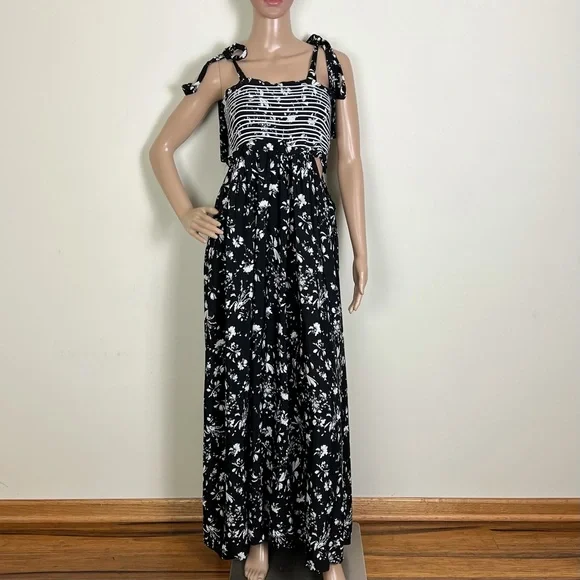 FREE PEOPLE REVOLVE BLACK FLORAL PRINT WIDE-LEG JUMPSUIT - Picture 2 of 11
